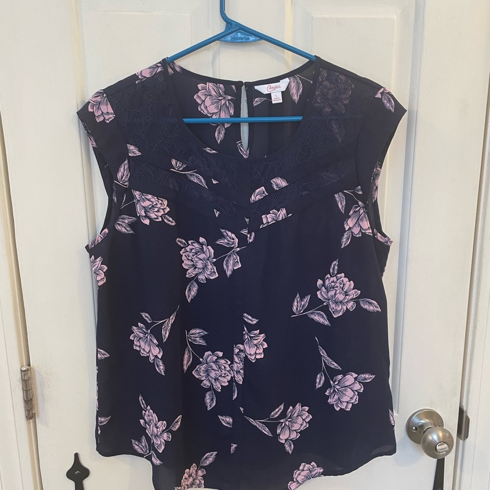 Large navy blue Candies tank top with pink flowers
